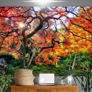 Tapestry of orange tree forest landscape scene leaves modern Art wall hanging